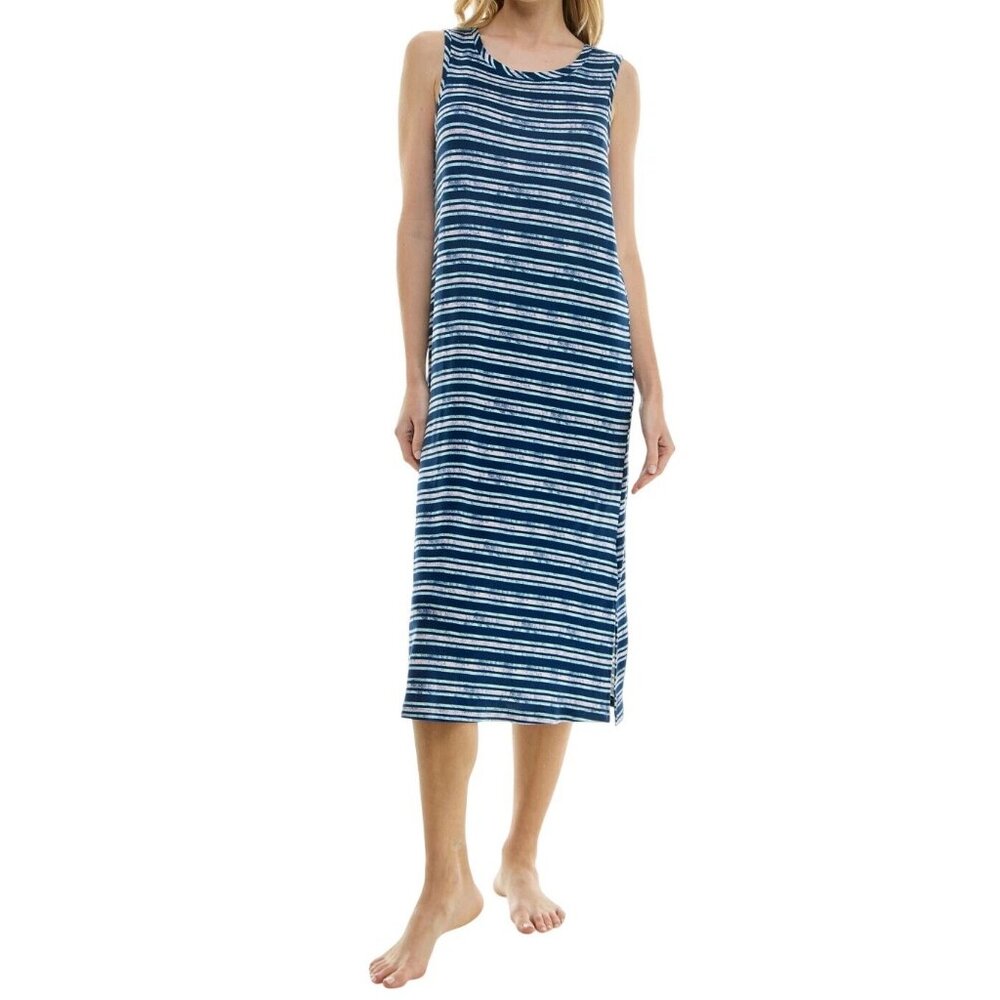 NWT Roudelain Women's Sleeveless Nightgown, Blue Multi Quartz Stripe, Small